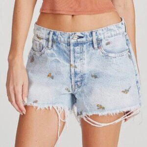 WOMEN'S SIZE 26 DRIFTWOOD LULU JEANS SHORTS VINTAGE BOUQUET FLOWER EMBROIDERED